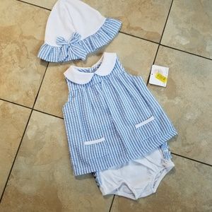 Starting Out 3 Piece Seersucker Outfit With Hat